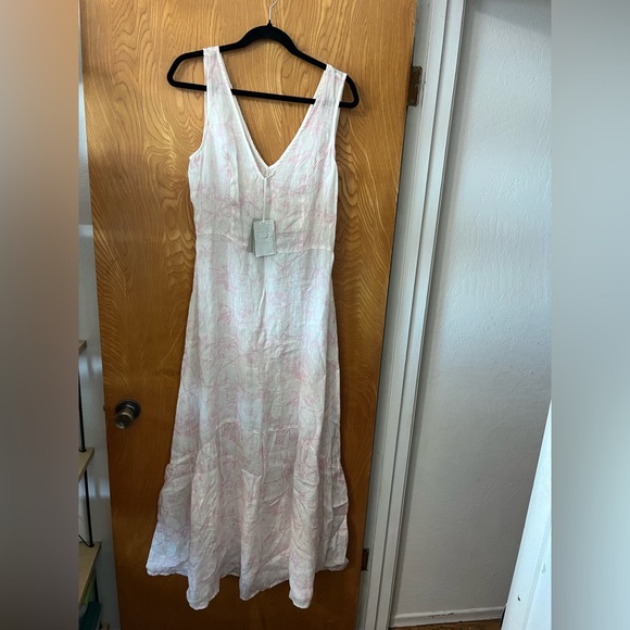 120%Lino Chic Sleeveless floral print 100% linen Maxi Dress S - Picture 1 of 8